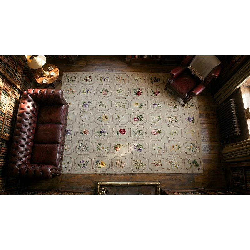 Antique Needlepoint English Stitched Rug