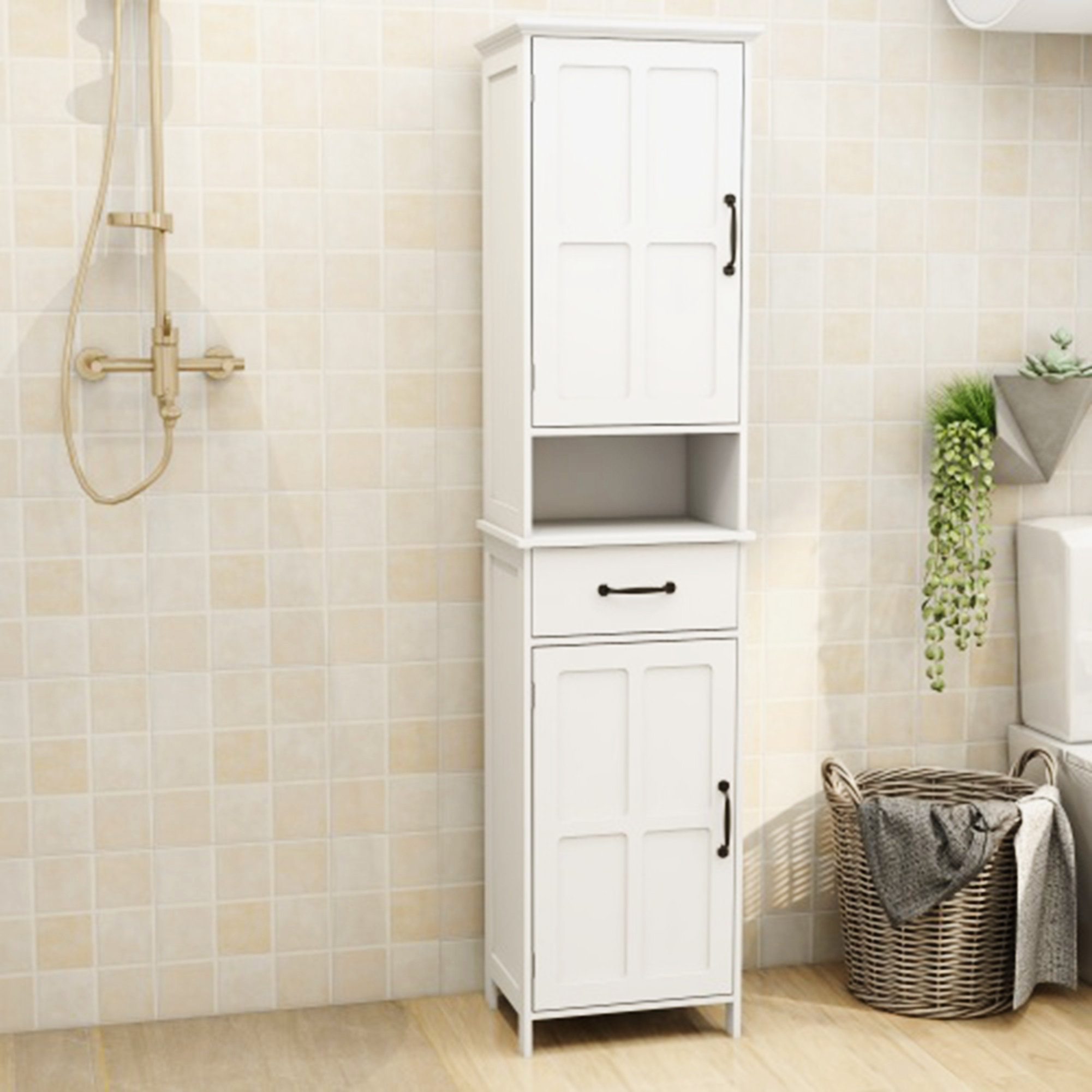 Ebern Designs Calianna Linen Tower Bathroom Cabinet & Reviews