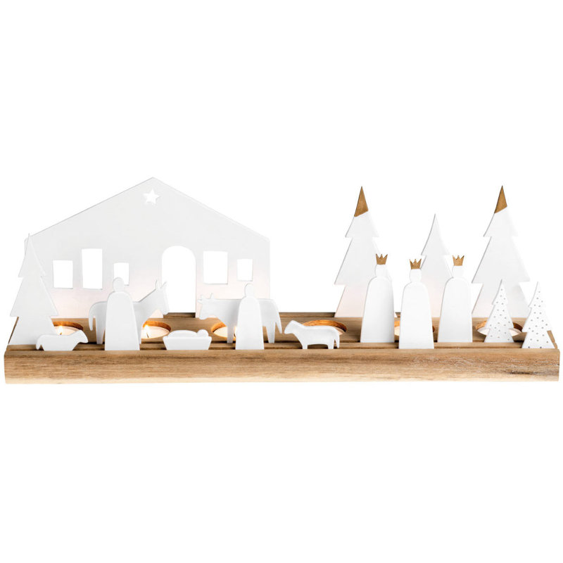 Crèche de Noël en porcelaine et bois