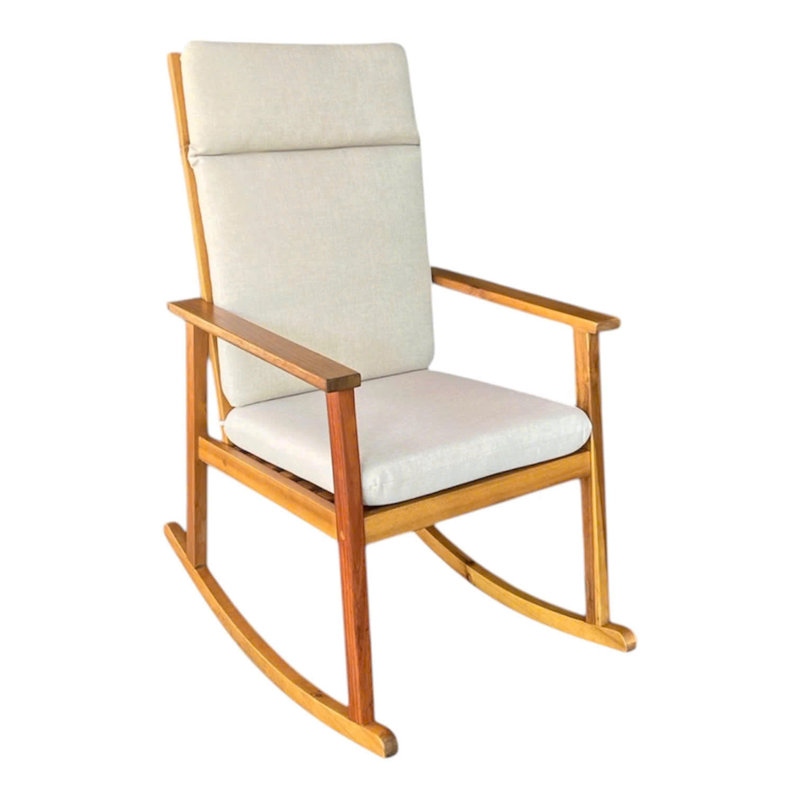  Chaise berçante d'extérieur en acacia avec coussins pour patio et cour arrière