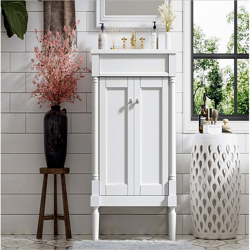 Meuble-lavabo 24 po avec lavabo supérieur, meuble de rangement moderne à 2 niveaux, meuble-lavabo simple, grandes tablettes de rangement