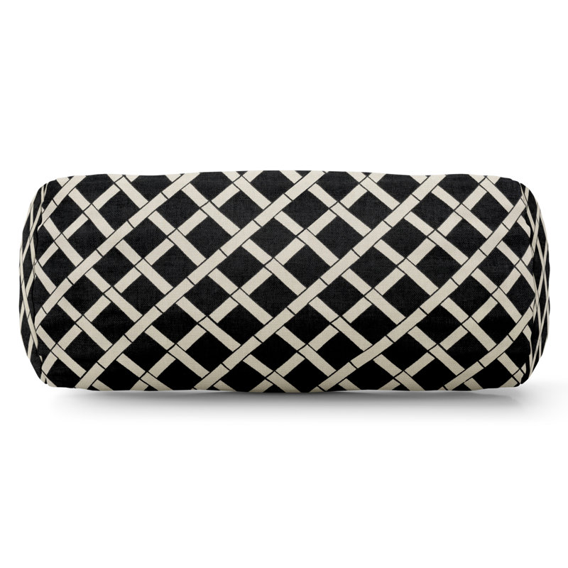Bamboo Geometric Outdoor Reversible Throw Pillow, Black