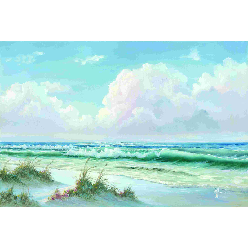 Plage par Georgia Janisse - reproduction d'art sur toile tendue, H 24 po x l 36 po