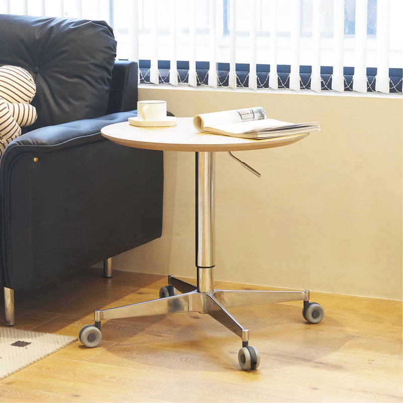 Table basse réglable à hauteur de comptoir pivotante à 360 ° en aluminium pour table de bout, Bois naturel, Brun
