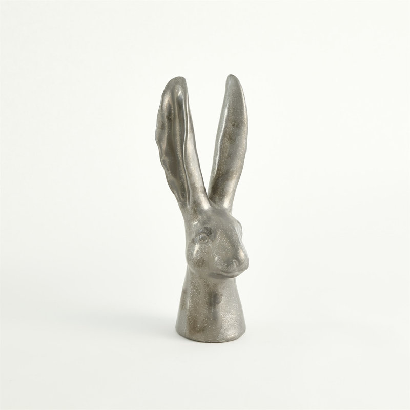 Rabbit Figurine, 12.5" H x 5" W x 4.5" D, Matte Silver