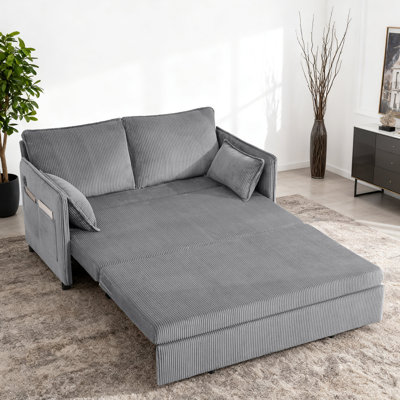 Modern 55" Convertible 3-in-1 Sleeper Sofa with Pull-Out and USB Port & Side Pocket