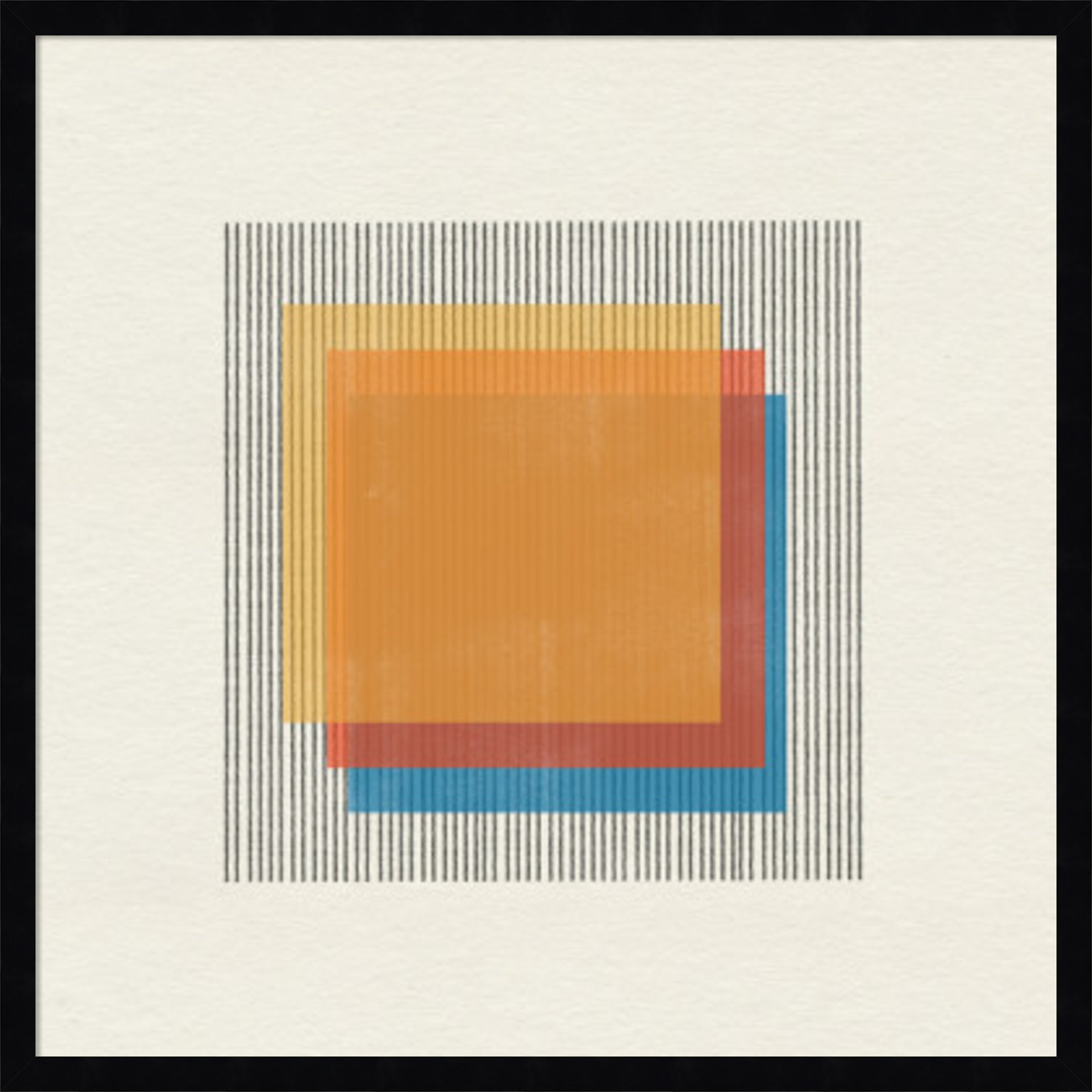 Midcentury Modern Squares No 1 Print, Black Framed, 25" H x 25" W x 1" D