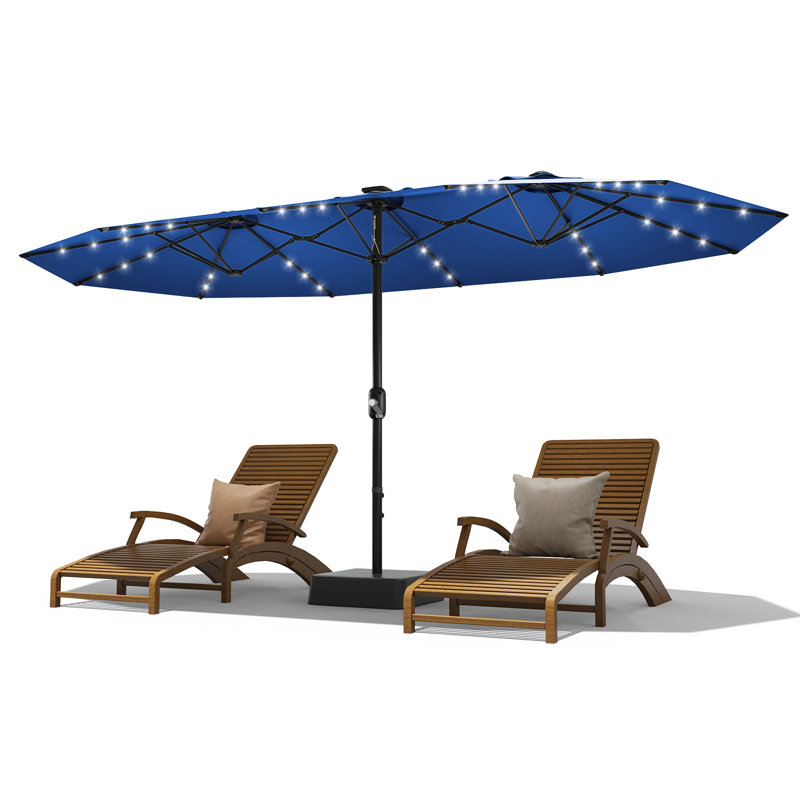 Parasol de patio à énergie solaire de 15 pi avec 36 lumières DEL - Conception à double face et base transversale pour la piscine, la terrasse et la cour