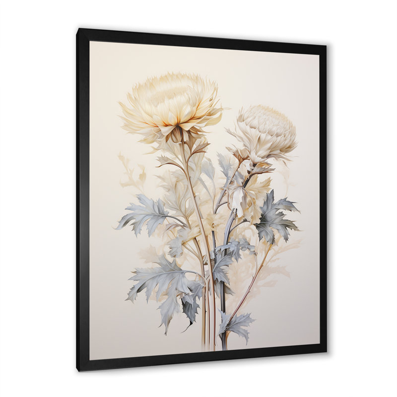 «Beige chardon», art mural sur toile Thistle, H 32 po x l 24 po, Cadre simple noir