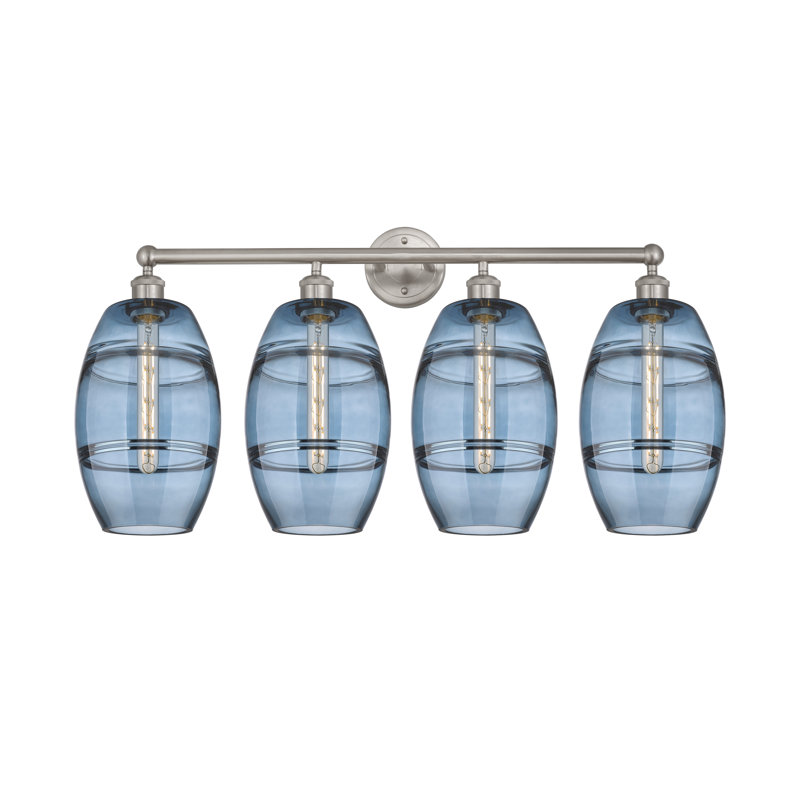 Éclairage pour meuble-lavabo à 4 lumières à intensité variable Dundrod, Bleu princesse, Nickel satiné