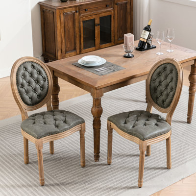 Solid Wood Dining Chairs, Of 2, Pu Leather Upholstery, Decorative Rivets, Comfortable , Classic 2 Units, With Leather, Hand-pulled Buckle Decoration, Greenish
