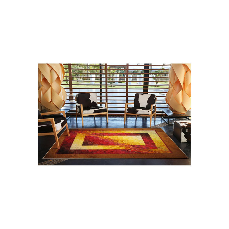 Tapis décoratif orange lavable à base tissée rectangulaire, Sous-tapis rectangulaire de 3 pi 3 po x 4 pi 11 po