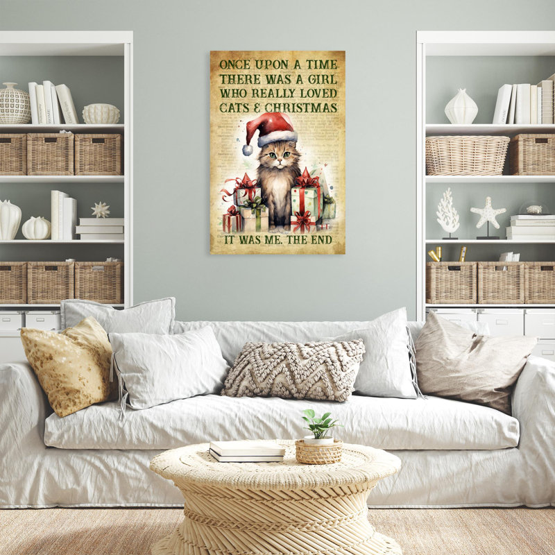 «Who Really Lived Cats And Christmas», reproduction d'art graphique sur toile tendue 1 pièce, H 14 po x l 11 po x P 1,25 po