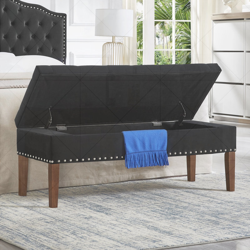 Banc capitonné avec rangement, Noir, noir, noir, noir