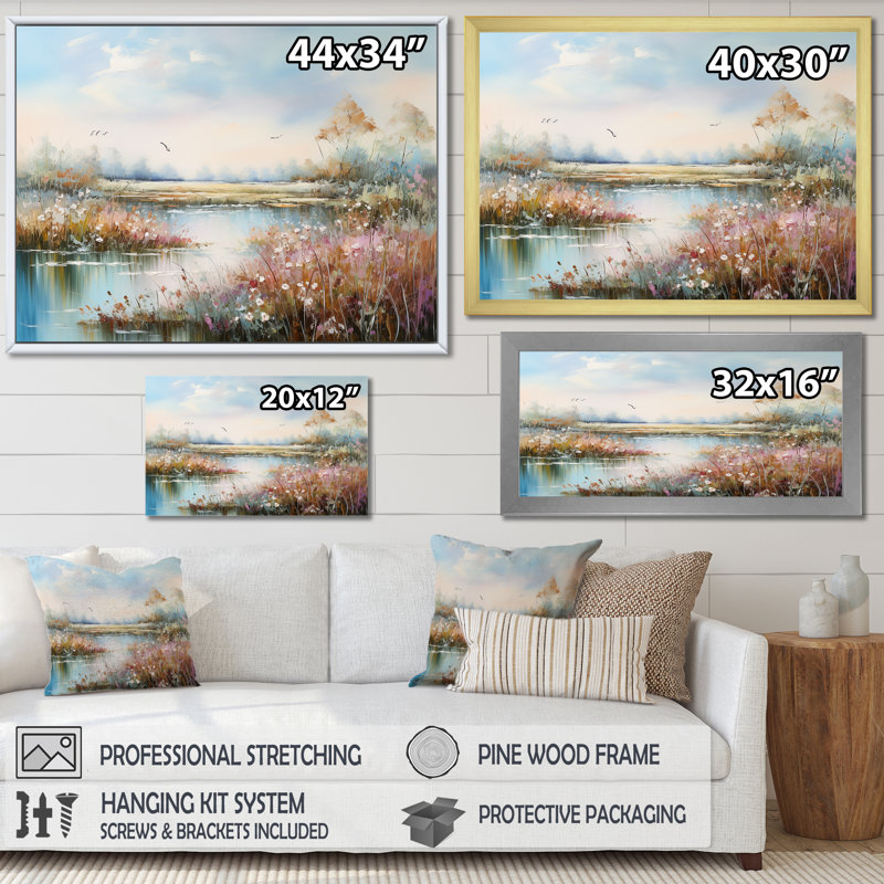 «Flower Meadow Charm» sur impression sur toile, Cadre flottant blanc, H 12 po x l 20 po x P 1 po
