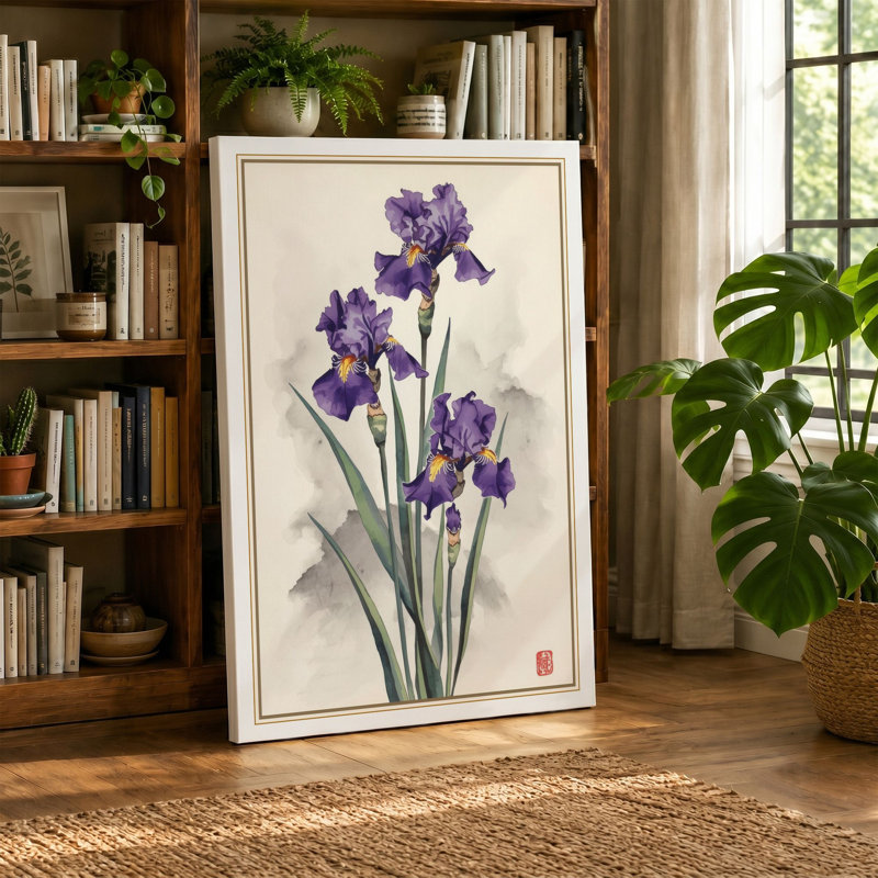 Violet Irises Botanical - Wrapped Canvas, 18x12 - 45.7 x 30.5 cm, Terracotta Border