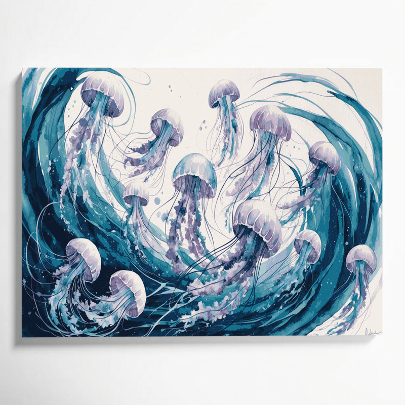 «Coastal Jellyfish Ballet», art mural sur toile, H 8 po x l 10 po