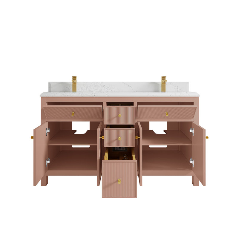 Meuble-lavabo double 60 po avec plateau en quartz Sonoma, 1,5 PO – Empira, Rosé