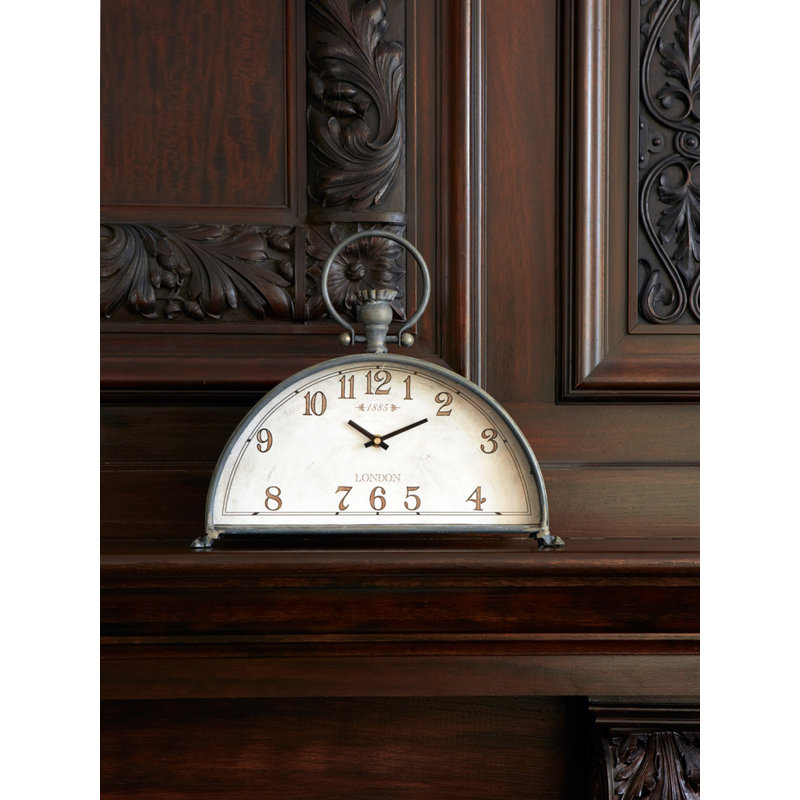 Gray Metal and Glass Half-Moon Mantle Clock