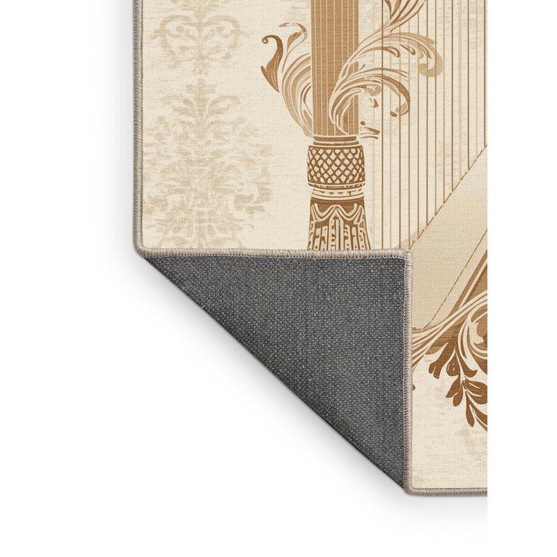 Tapis beige moelleux moelleux et moelleux classique Harp - reliure beige, 3 X 5