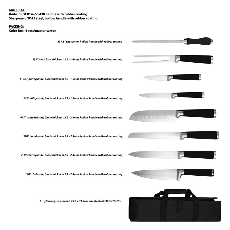 Ensemble de 9 couteaux de chef Safdie & Co. Inc.