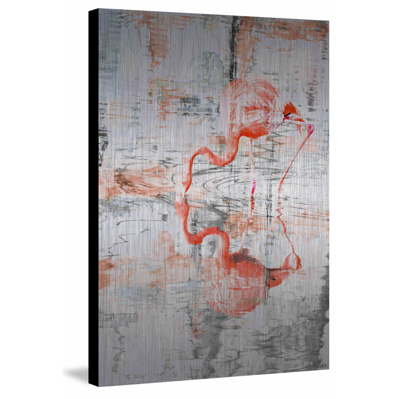 Large Brushed Aluminum Flamingo Reflection Wall Art