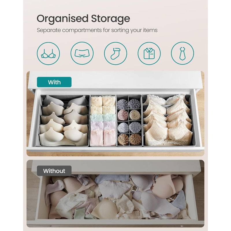 Set Of 8 Underwear Drawer Organisers, Drawer Dividers, Foldable, For Bras Undies Socks Ties, Fabric Storage Boxes For Closet Wardrobe Shelves