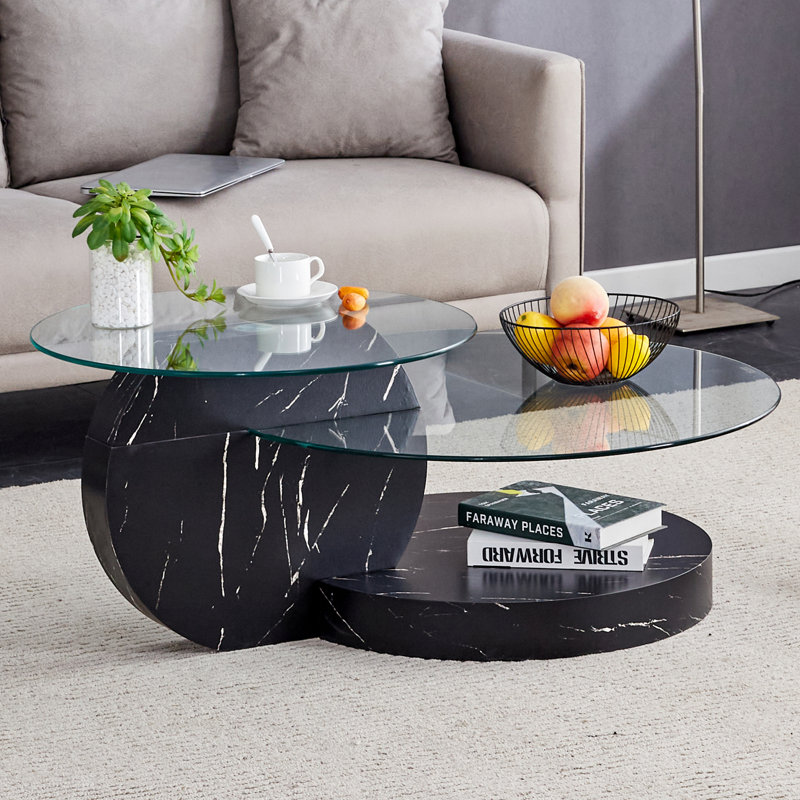 Table basse gigogne moderne Varese, Noir, Clair, H 17 po x l 42 po x P 31,5 po