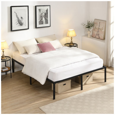 Structure de lit grand format en métal robuste - plateforme silencieuse avec rangement sous le lit et compatibilité avec la tête de lit