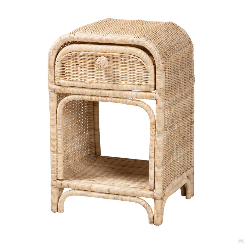 Table de chevet 1 tiroir en rotin naturel brun