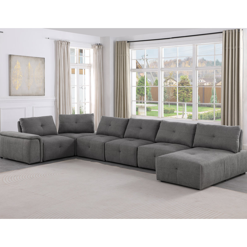 Amada 7 Pieces Modular Upholstered Sectional , Gray Polyester Blend