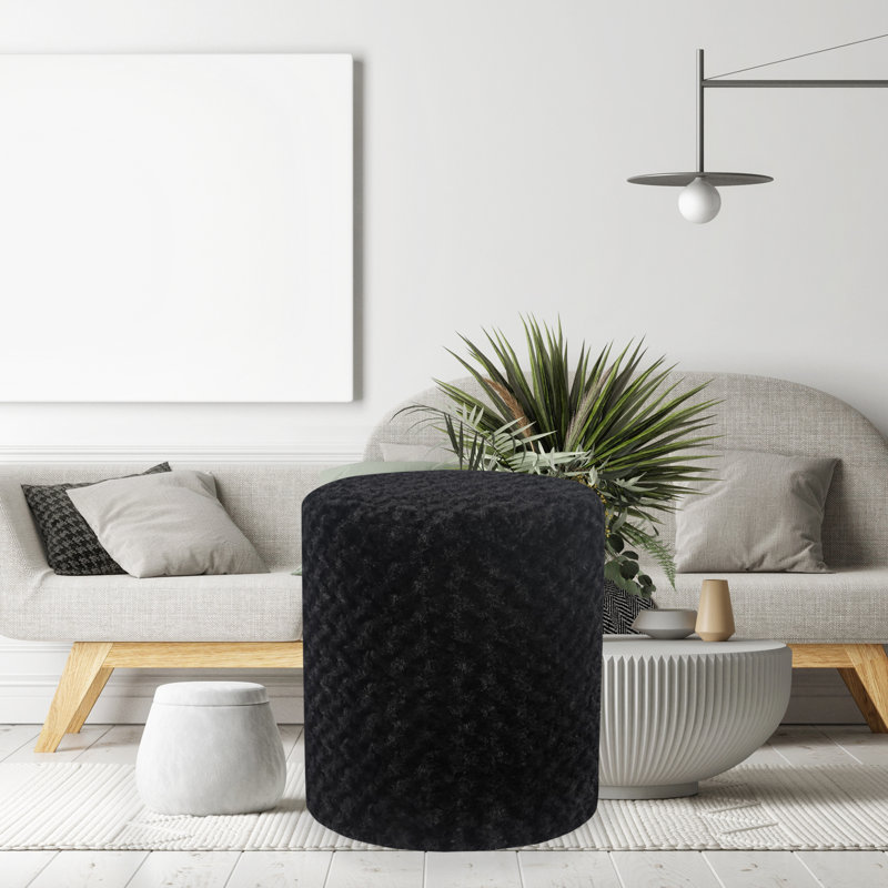 Malashia Velvet Ottoman, Black Velvet