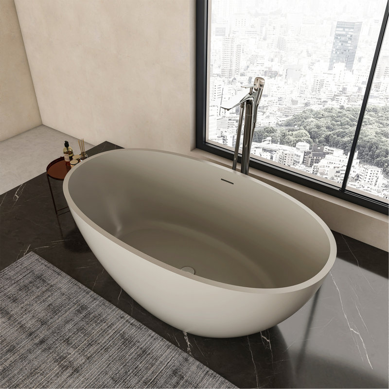 Baignoire de trempage autoportante de 55 pouces pour salle de bain, Beige clair