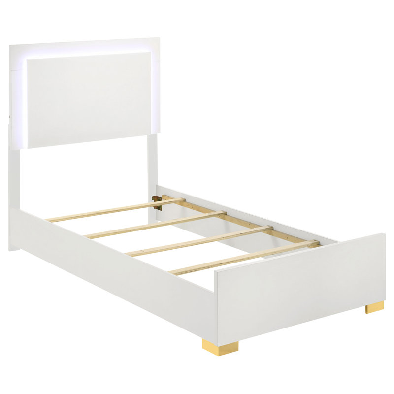 Jelissa Wood Twin LED Panel Bed White, White, Twin