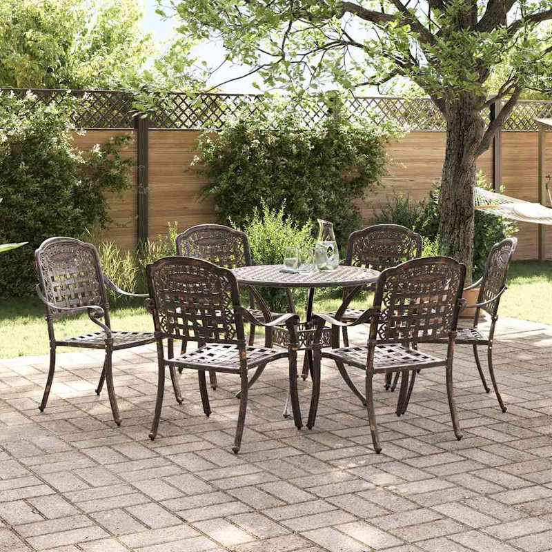 6 - Person Patio Dining Set Square Table, Bronze