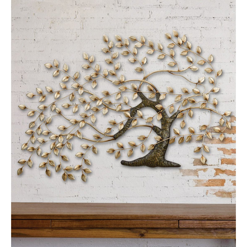 Décoration murale d'extérieur 49,5 pouces de large arbre de vie en métal avec finition multicolore résistante aux intempéries pour l'intérieur et l'extérieur