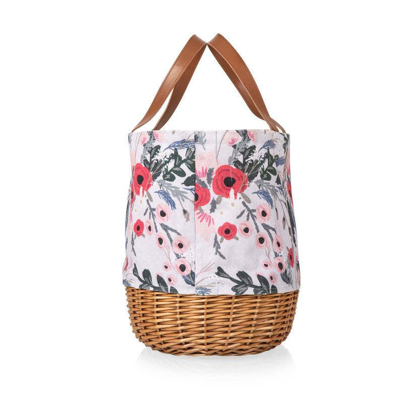 Floral Canvas and Willow Picnic Basket with Leatherette Strap