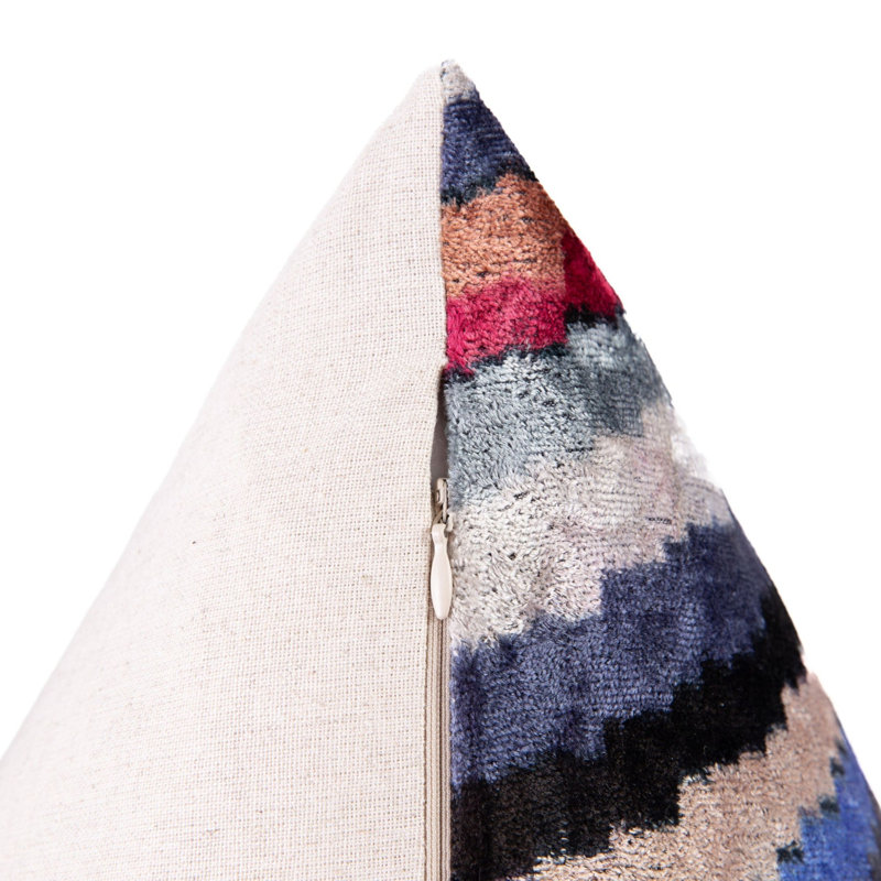 Coussin décoratif en velours fait à la main - 16 po x 24 po, teint naturellement végétal, plumes en duvet de qualité supérieure - motif rayé multicolore, décoration luxueuse