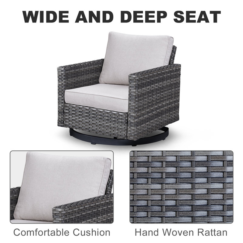 Chaises de patio pivotantes en osier / rotin avec coussins Naresa, Beige