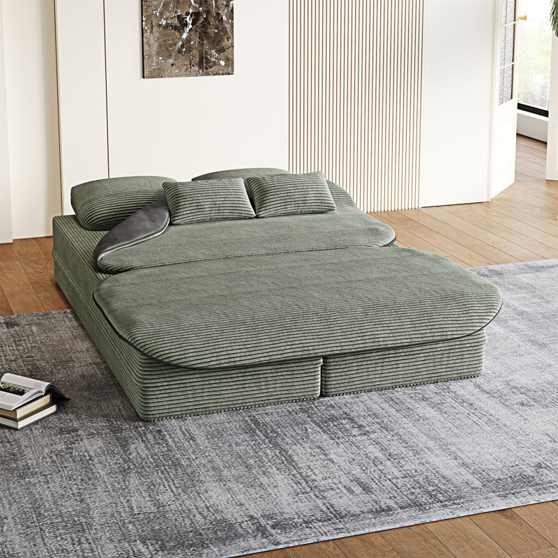 Foldable Sofa Convertible Sleeper Foam Sofa Bed, Green