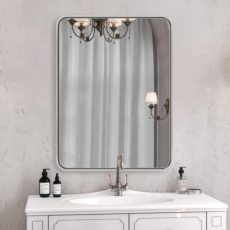 Contemporary Rectangle Bathroom Vanity Mirror | Stainless Steel Thick Frame, Polished Chrome, 32" x 24"