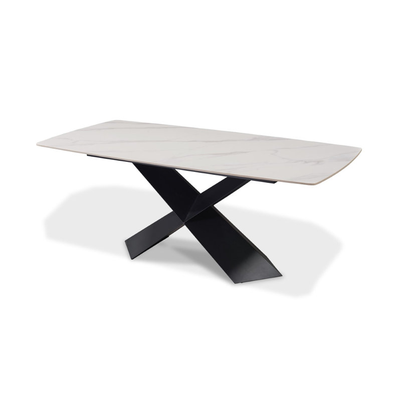 Table de salle à manger contemporaine 70,6 po, noir / blanc, Noir