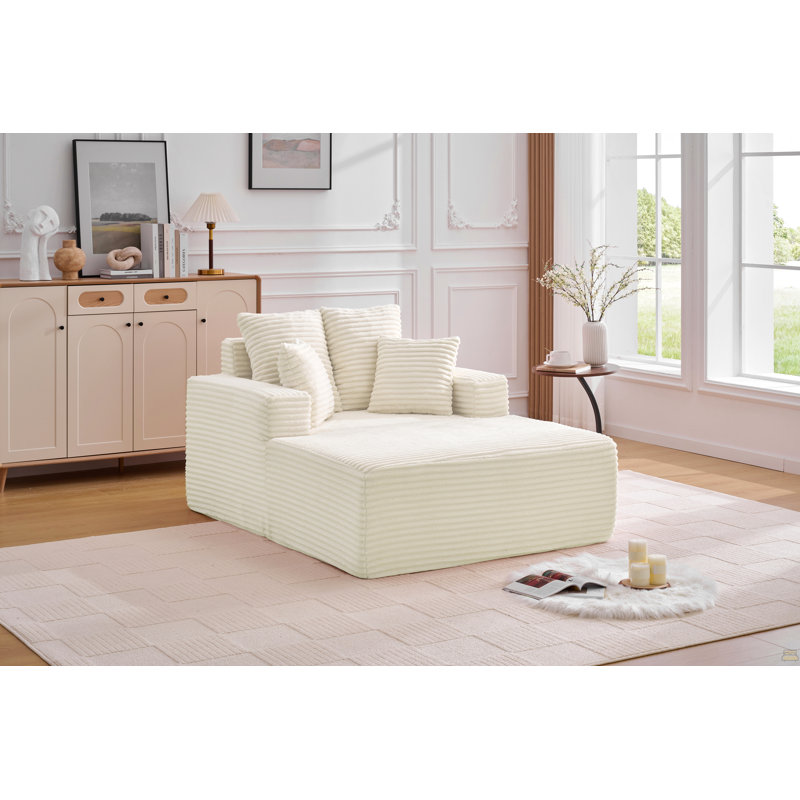 Canapé-lit rembourré à assise profonde en velours côtelé, 32.28" H x 48.62" W x 62" D, Beige
