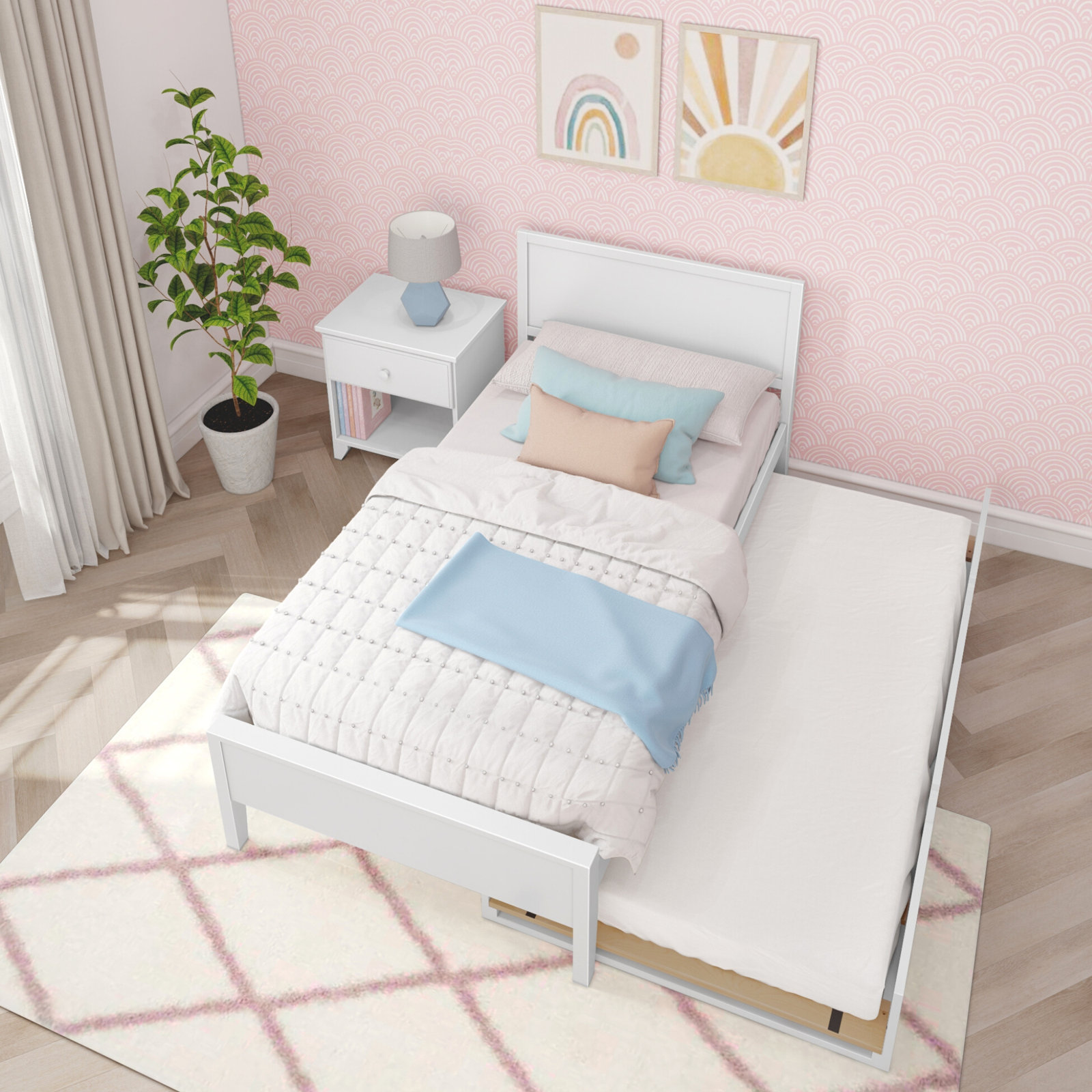 Rosenthal Solid Wood Trundle Bed, White, Twin
