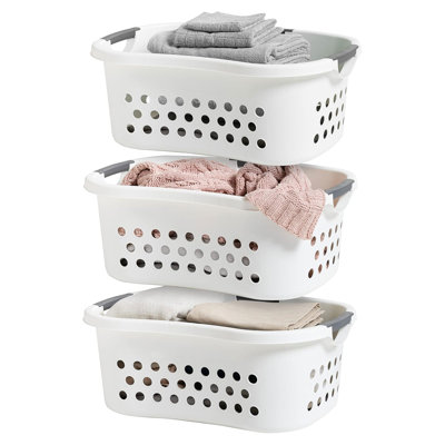 IRIS 02E9941CFADF466784801ADFC6A92CD0 Comfort Carry White Plastic Lightweight Laundry Basket, Pack of 3