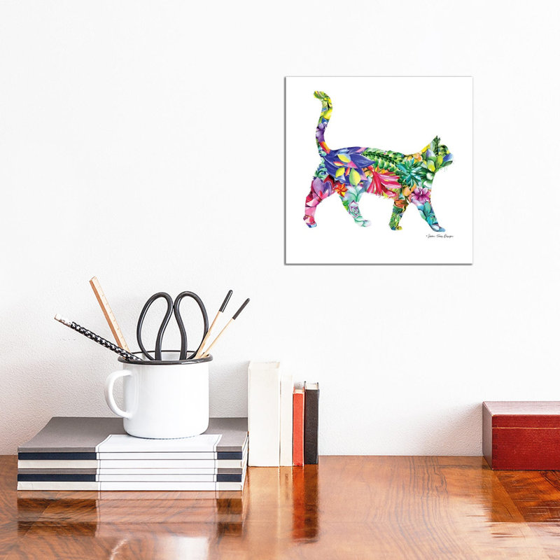 Cat Watercolour Succulents - Wrapped Canvas Painting, 30.48 cm H x 30.48 cm W