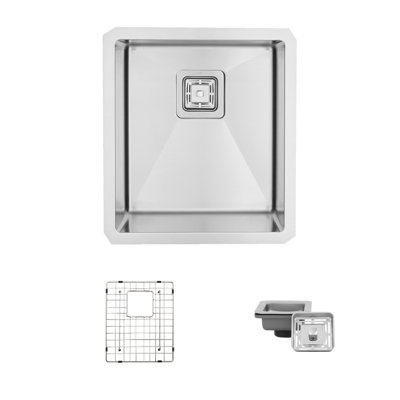Évier de cuisine à simple cuve en acier inoxydable avec crépine carrée 16 po.