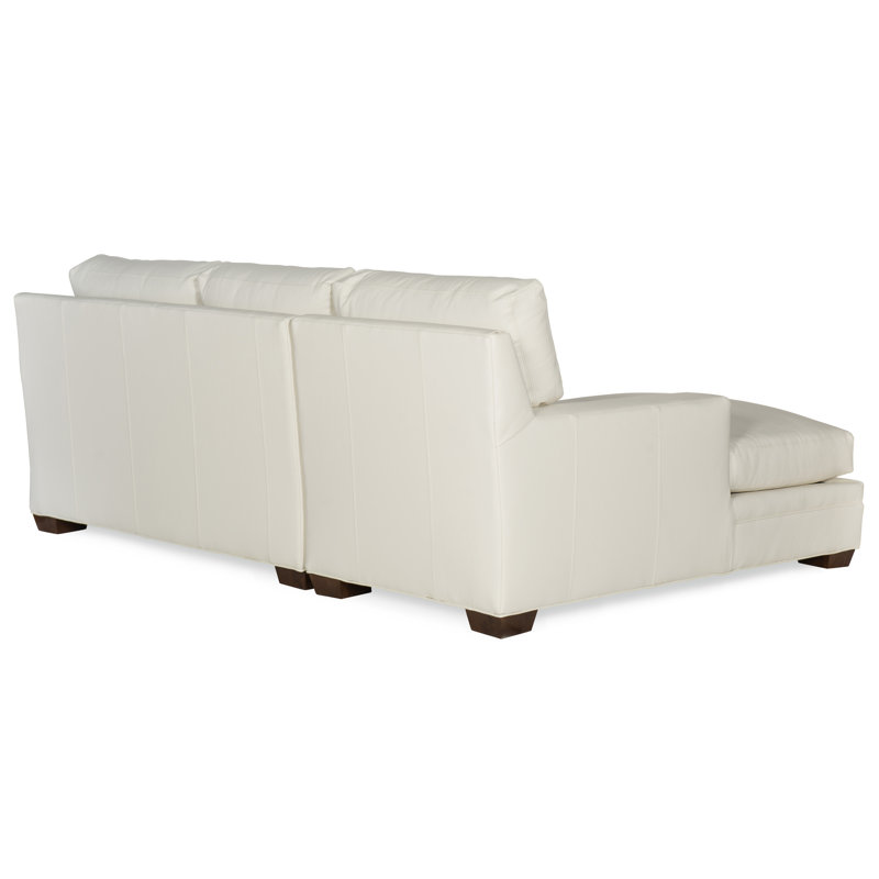 Canapé modulaire Hanley (cuir, pieds tournés), Naturel français, Cuir véritable kaki Aspen Hearthstone, Pavé tourné