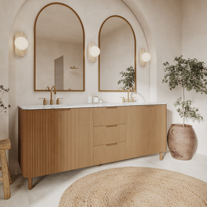 Kensington Double Bathroom Vanity Reeded Birch, 78"