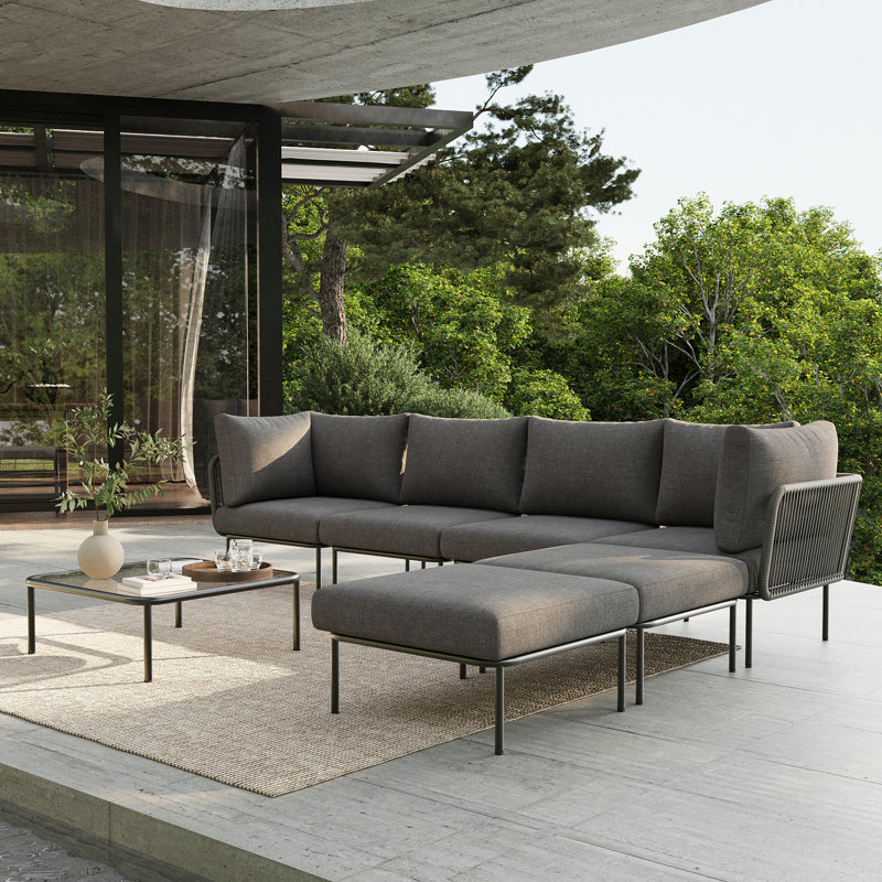 Ensemble de meubles de patio en aluminium 7 pièces Ebern Designs, canapé modulaire moderne avec table basse et coussin épais